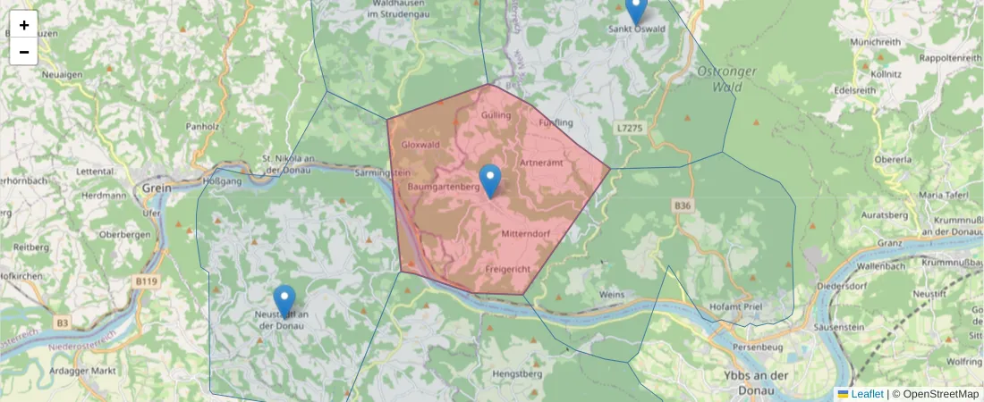 Karte des Postleitzahlen Bereichs  und der umliegenden Postleitzahlen in Deutschland