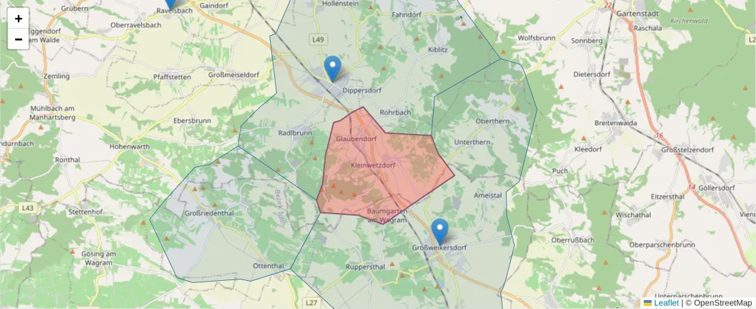 Karte des Postleitzahlen Bereichs  und der umliegenden Postleitzahlen in Deutschland