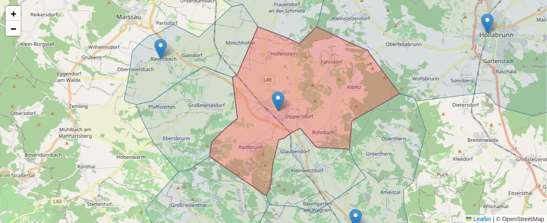 Karte des Postleitzahlen Bereichs  und der umliegenden Postleitzahlen in Deutschland