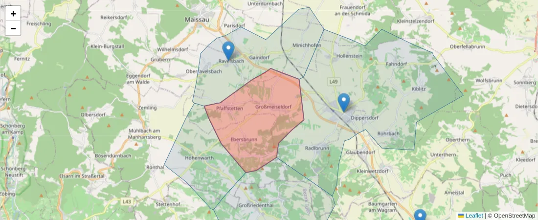 Karte des Postleitzahlen Bereichs  und der umliegenden Postleitzahlen in Deutschland