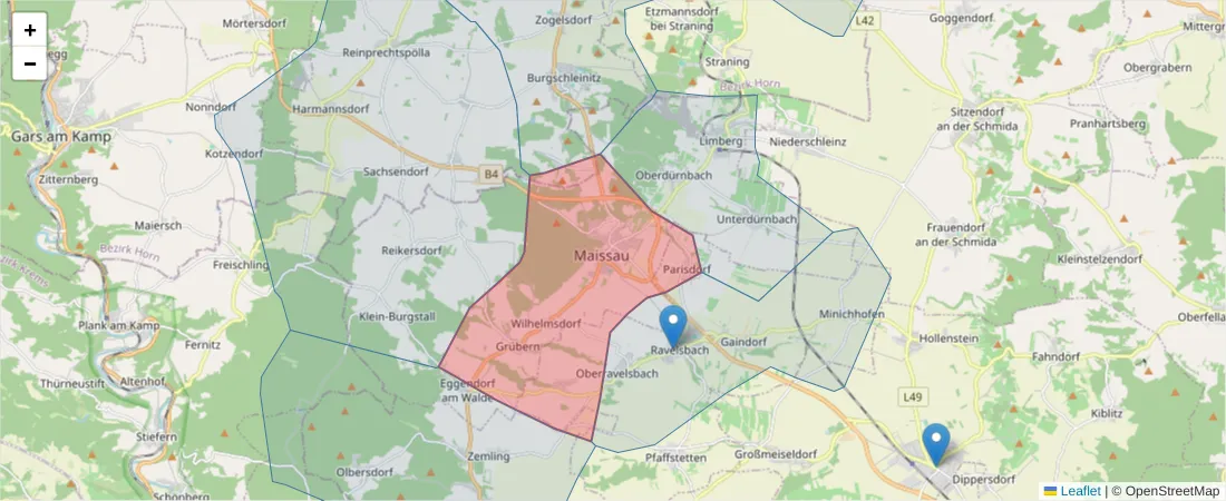 Karte des Postleitzahlen Bereichs  und der umliegenden Postleitzahlen in Deutschland