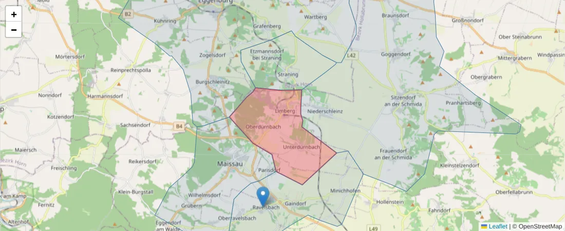 Karte des Postleitzahlen Bereichs  und der umliegenden Postleitzahlen in Deutschland