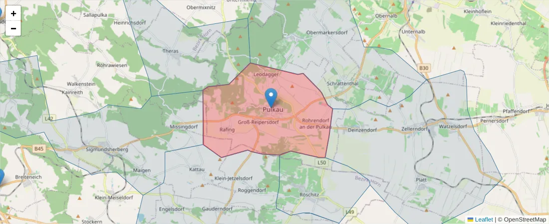 Karte des Postleitzahlen Bereichs  und der umliegenden Postleitzahlen in Deutschland