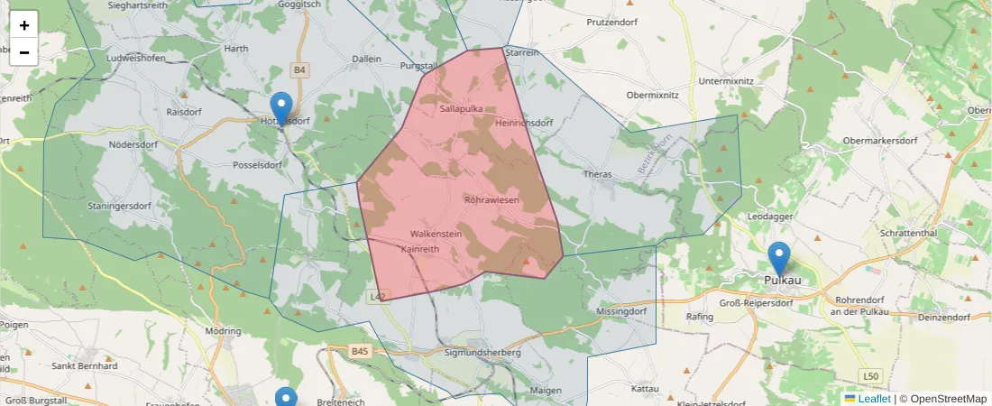 Karte des Postleitzahlen Bereichs  und der umliegenden Postleitzahlen in Deutschland