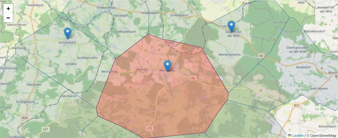 Karte des Postleitzahlen Bereichs  und der umliegenden Postleitzahlen in Deutschland