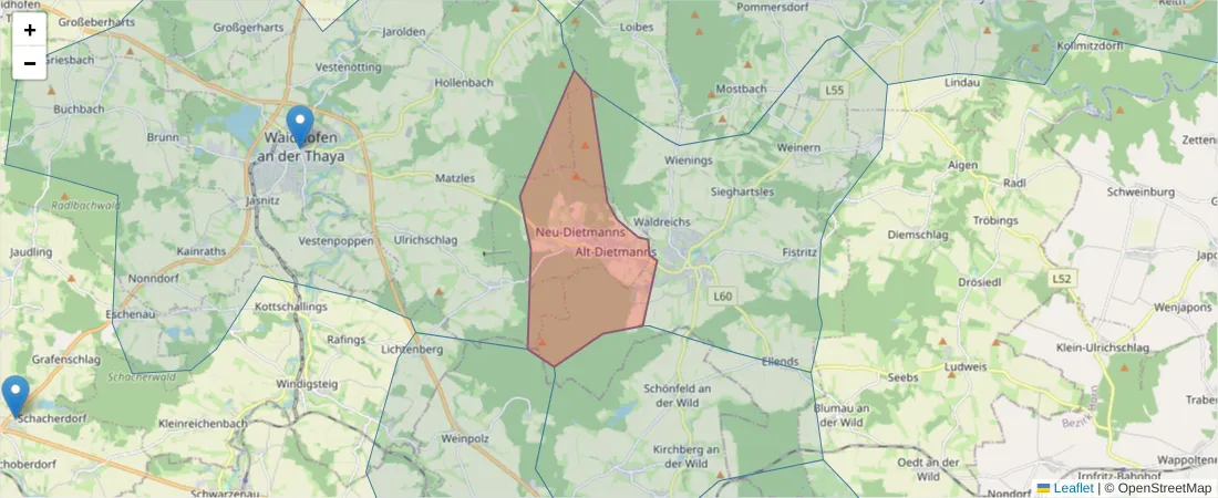 Karte des Postleitzahlen Bereichs  und der umliegenden Postleitzahlen in Deutschland