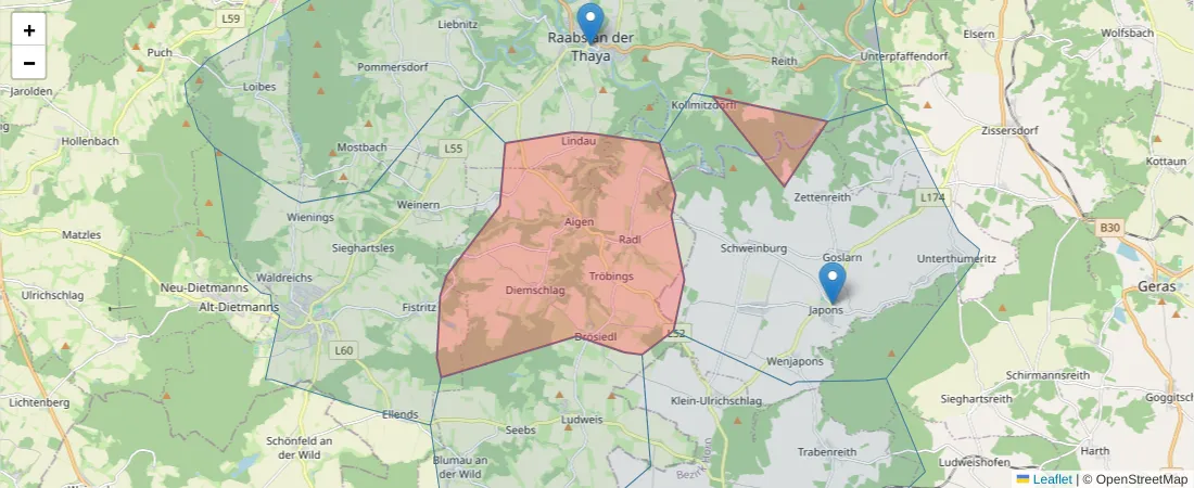 Karte des Postleitzahlen Bereichs  und der umliegenden Postleitzahlen in Deutschland