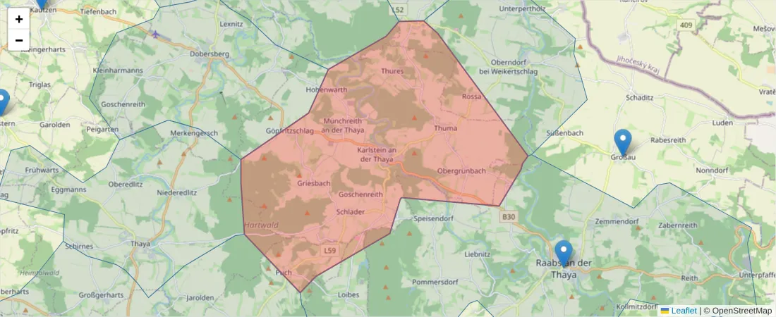 Karte des Postleitzahlen Bereichs  und der umliegenden Postleitzahlen in Deutschland