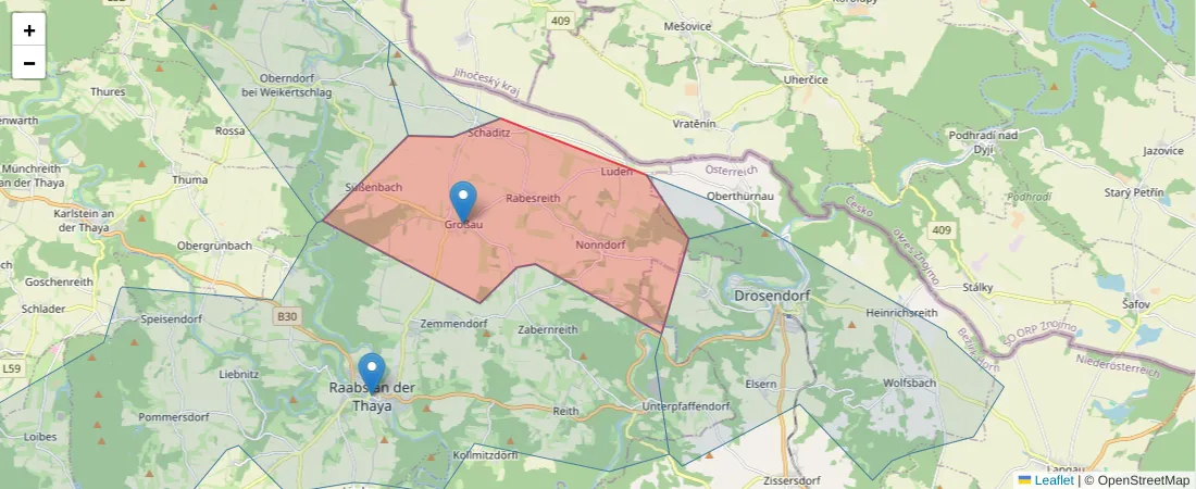 Karte des Postleitzahlen Bereichs  und der umliegenden Postleitzahlen in Deutschland