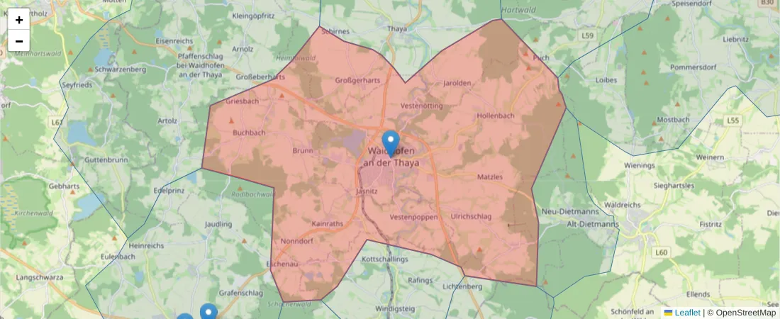 Karte des Postleitzahlen Bereichs  und der umliegenden Postleitzahlen in Deutschland