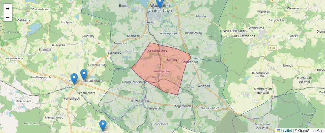 Karte des Postleitzahlen Bereichs  und der umliegenden Postleitzahlen in Deutschland