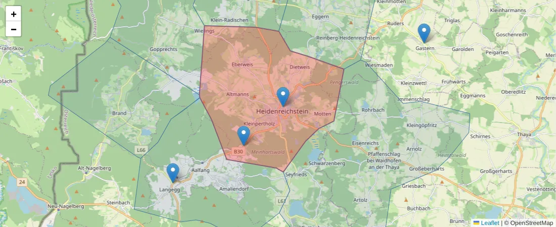 Karte des Postleitzahlen Bereichs  und der umliegenden Postleitzahlen in Deutschland