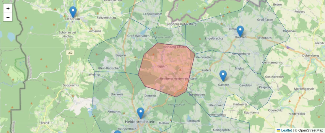 Karte des Postleitzahlen Bereichs  und der umliegenden Postleitzahlen in Deutschland