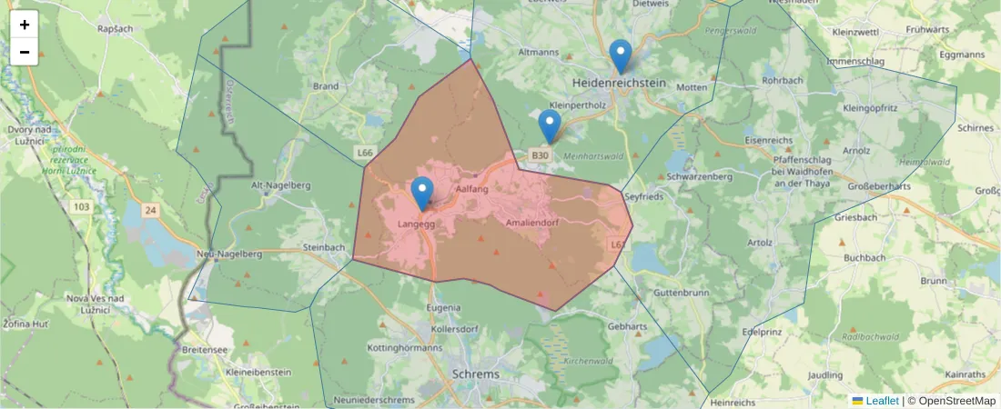 Karte des Postleitzahlen Bereichs  und der umliegenden Postleitzahlen in Deutschland