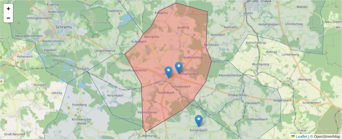 Karte des Postleitzahlen Bereichs  und der umliegenden Postleitzahlen in Deutschland