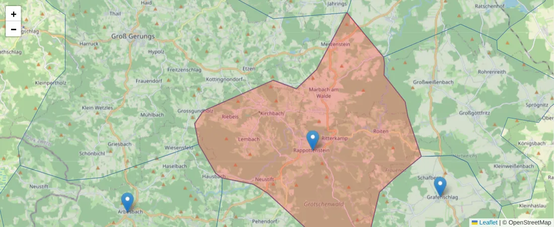 Karte des Postleitzahlen Bereichs  und der umliegenden Postleitzahlen in Deutschland