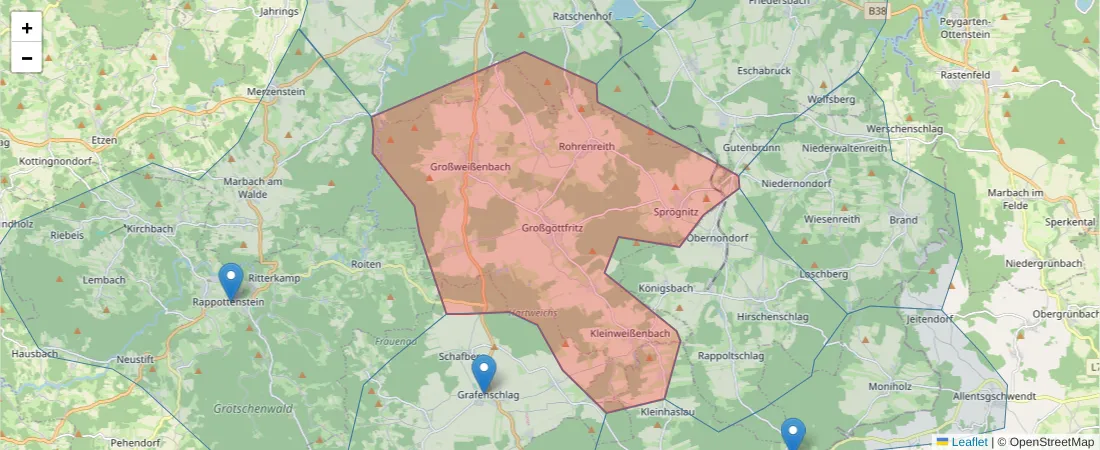 Karte des Postleitzahlen Bereichs  und der umliegenden Postleitzahlen in Deutschland