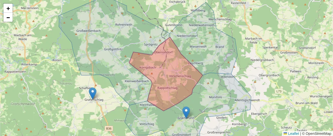 Karte des Postleitzahlen Bereichs  und der umliegenden Postleitzahlen in Deutschland