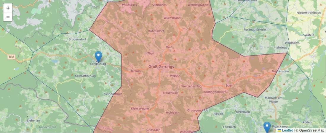 Karte des Postleitzahlen Bereichs  und der umliegenden Postleitzahlen in Deutschland