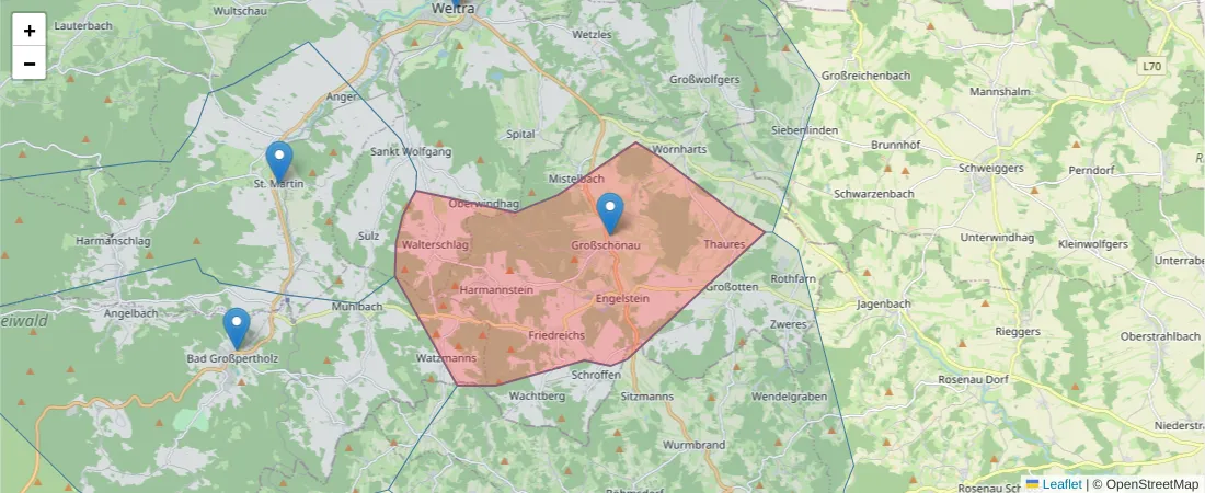 Karte des Postleitzahlen Bereichs  und der umliegenden Postleitzahlen in Deutschland
