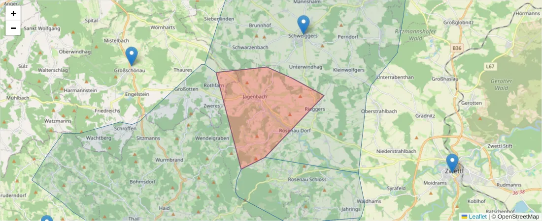 Karte des Postleitzahlen Bereichs  und der umliegenden Postleitzahlen in Deutschland
