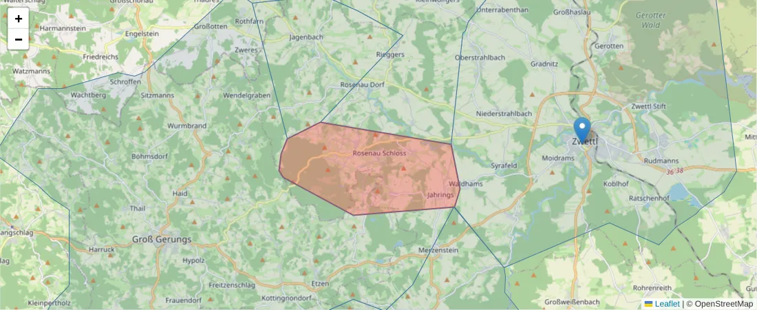 Karte des Postleitzahlen Bereichs  und der umliegenden Postleitzahlen in Deutschland