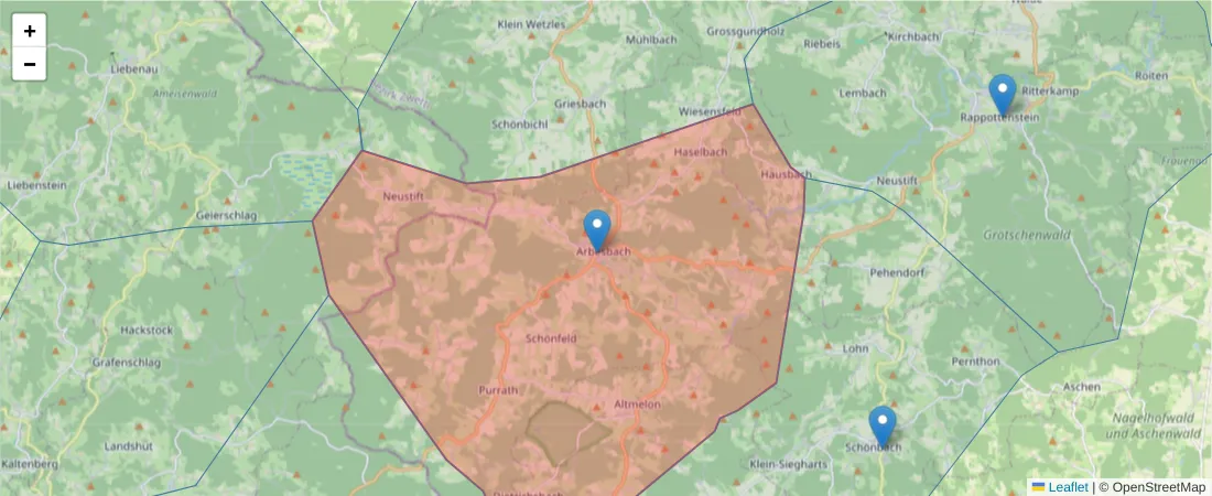 Karte des Postleitzahlen Bereichs  und der umliegenden Postleitzahlen in Deutschland