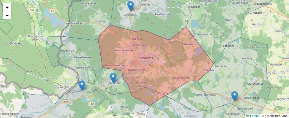 Karte des Postleitzahlen Bereichs  und der umliegenden Postleitzahlen in Deutschland