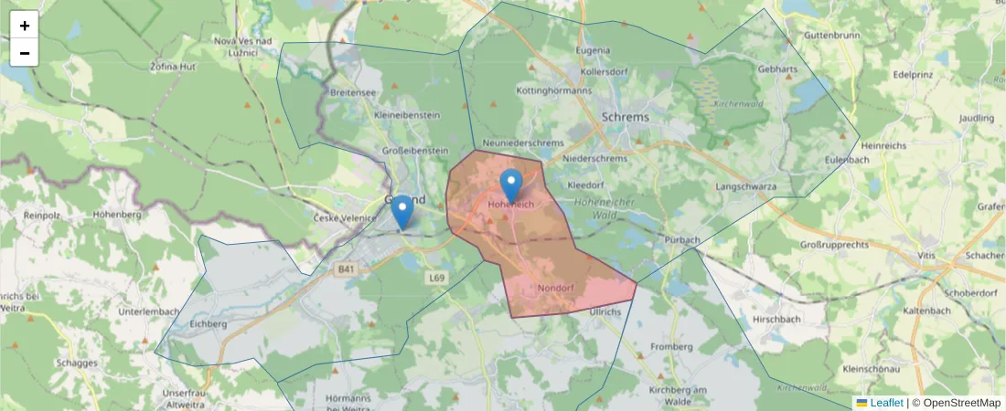 Karte des Postleitzahlen Bereichs  und der umliegenden Postleitzahlen in Deutschland