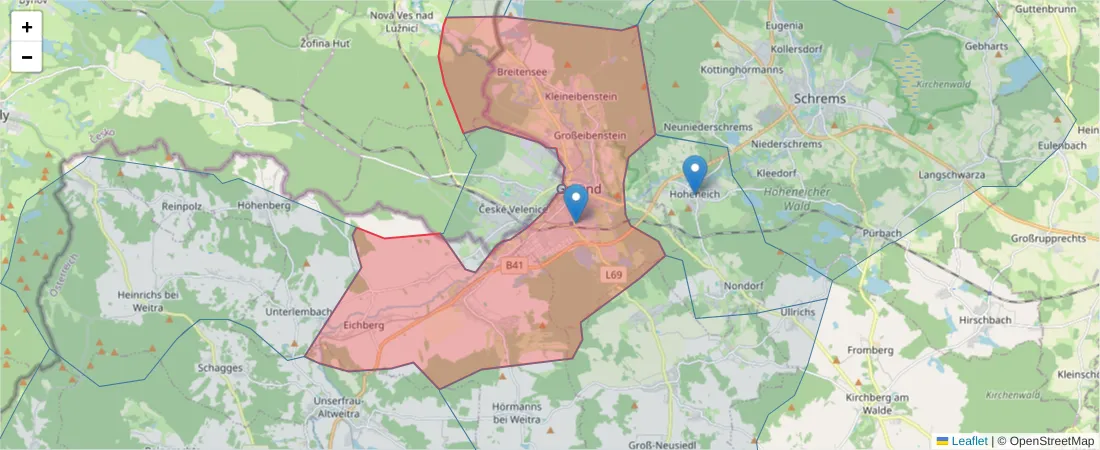 Karte des Postleitzahlen Bereichs  und der umliegenden Postleitzahlen in Deutschland