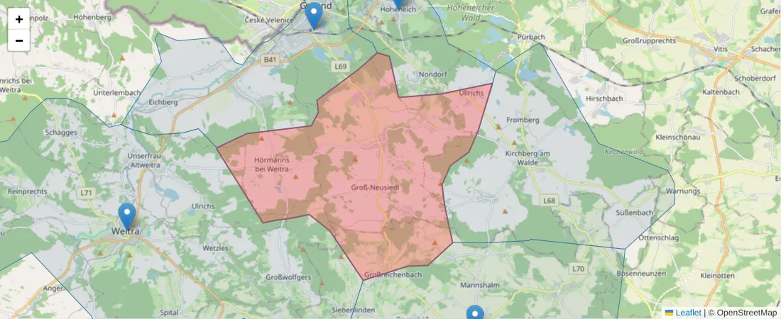 Karte des Postleitzahlen Bereichs  und der umliegenden Postleitzahlen in Deutschland