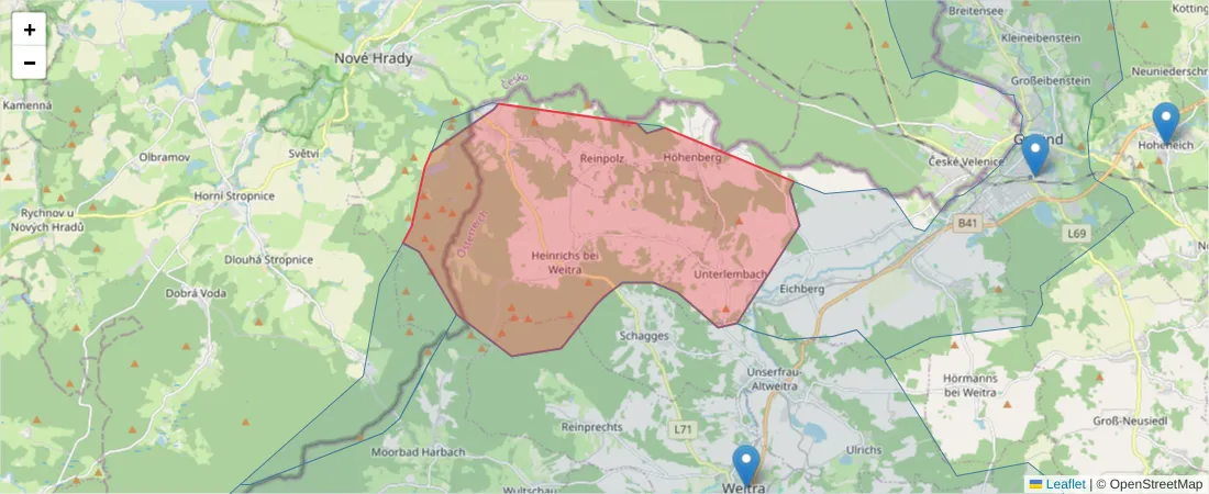 Karte des Postleitzahlen Bereichs  und der umliegenden Postleitzahlen in Deutschland