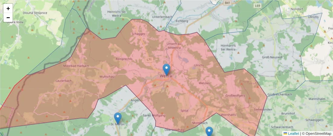 Karte des Postleitzahlen Bereichs  und der umliegenden Postleitzahlen in Deutschland