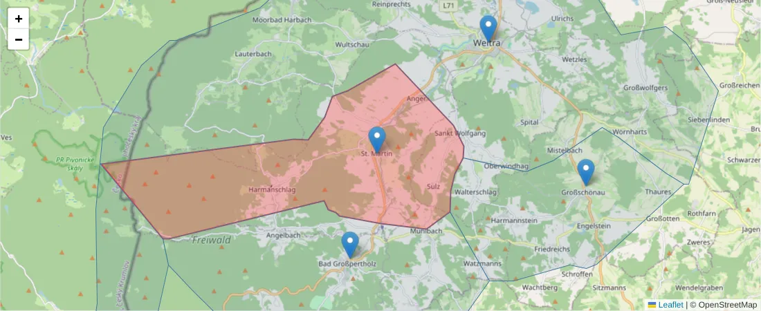 Karte des Postleitzahlen Bereichs  und der umliegenden Postleitzahlen in Deutschland