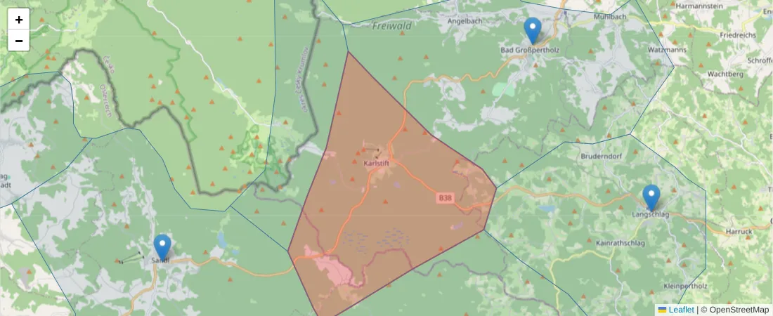 Karte des Postleitzahlen Bereichs  und der umliegenden Postleitzahlen in Deutschland