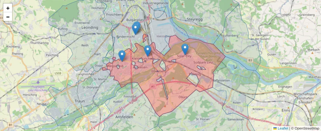 Karte des Postleitzahlen Bereichs  und der umliegenden Postleitzahlen in Deutschland