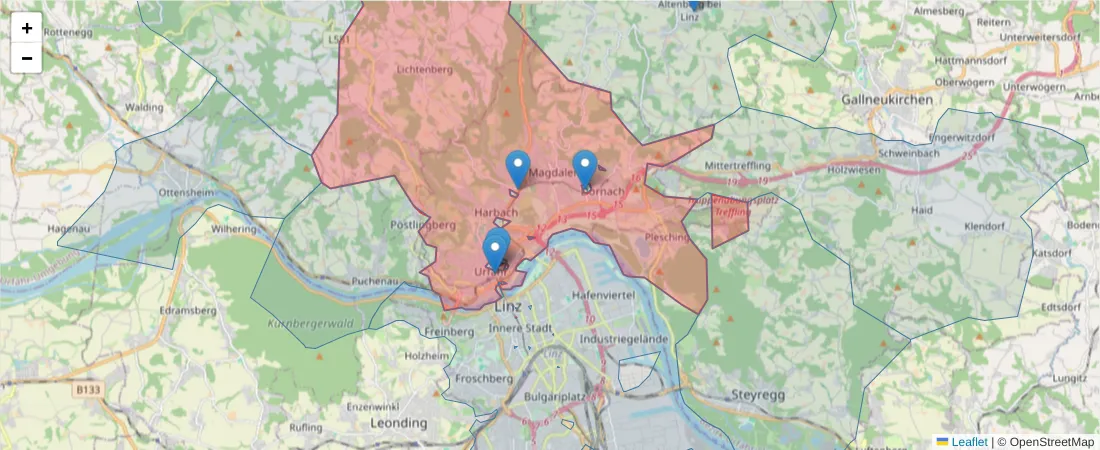 Karte des Postleitzahlen Bereichs  und der umliegenden Postleitzahlen in Deutschland