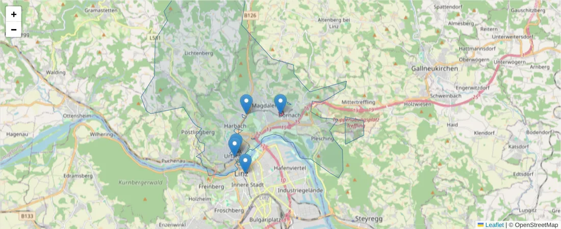 Karte des Postleitzahlen Bereichs  und der umliegenden Postleitzahlen in Deutschland