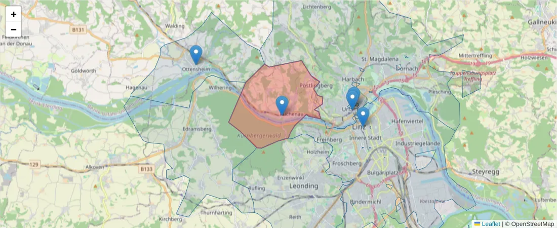 Karte des Postleitzahlen Bereichs  und der umliegenden Postleitzahlen in Deutschland