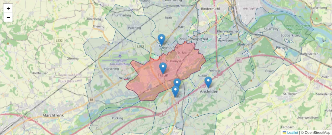 Karte des Postleitzahlen Bereichs  und der umliegenden Postleitzahlen in Deutschland