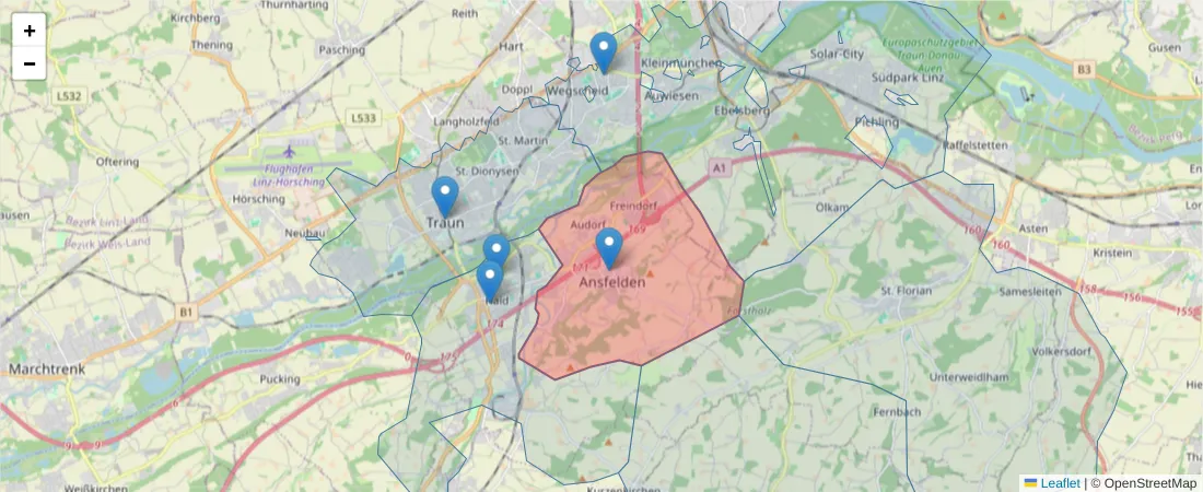 Karte des Postleitzahlen Bereichs  und der umliegenden Postleitzahlen in Deutschland