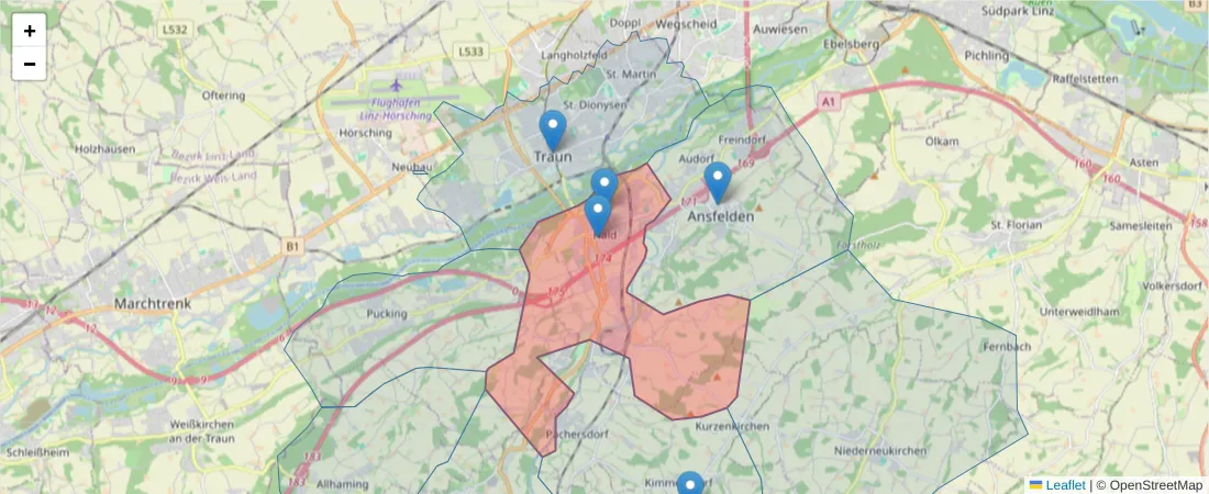 Karte des Postleitzahlen Bereichs  und der umliegenden Postleitzahlen in Deutschland