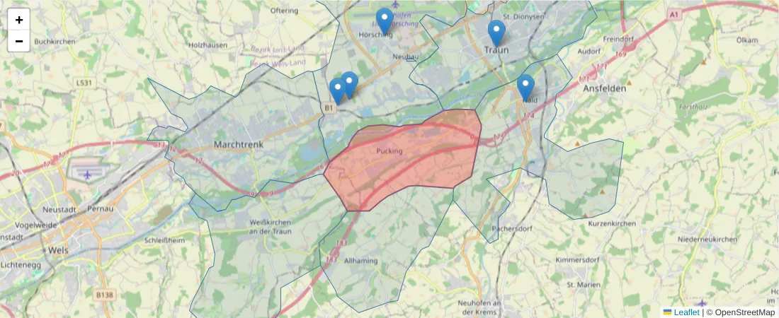 Karte des Postleitzahlen Bereichs  und der umliegenden Postleitzahlen in Deutschland