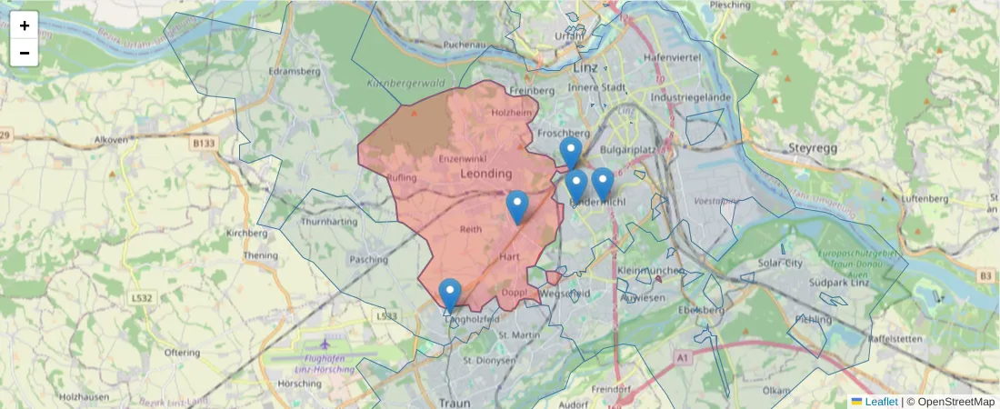 Karte des Postleitzahlen Bereichs  und der umliegenden Postleitzahlen in Deutschland