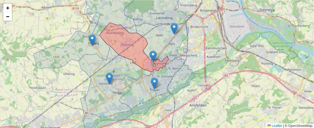 Karte des Postleitzahlen Bereichs  und der umliegenden Postleitzahlen in Deutschland