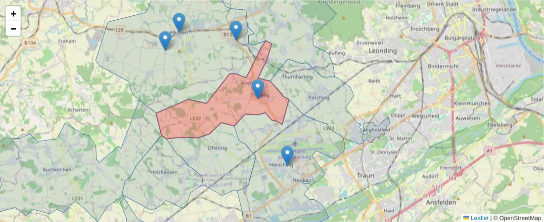 Karte des Postleitzahlen Bereichs  und der umliegenden Postleitzahlen in Deutschland