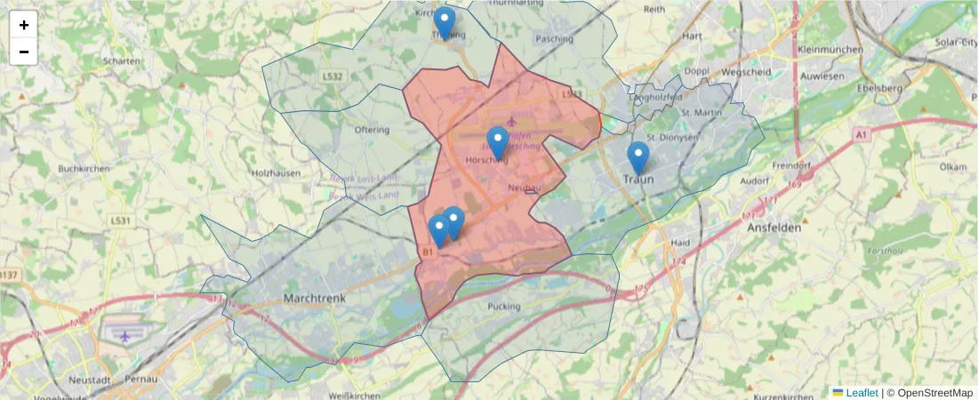 Karte des Postleitzahlen Bereichs  und der umliegenden Postleitzahlen in Deutschland