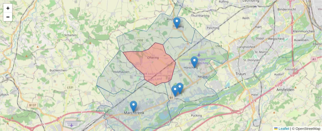 Karte des Postleitzahlen Bereichs  und der umliegenden Postleitzahlen in Deutschland