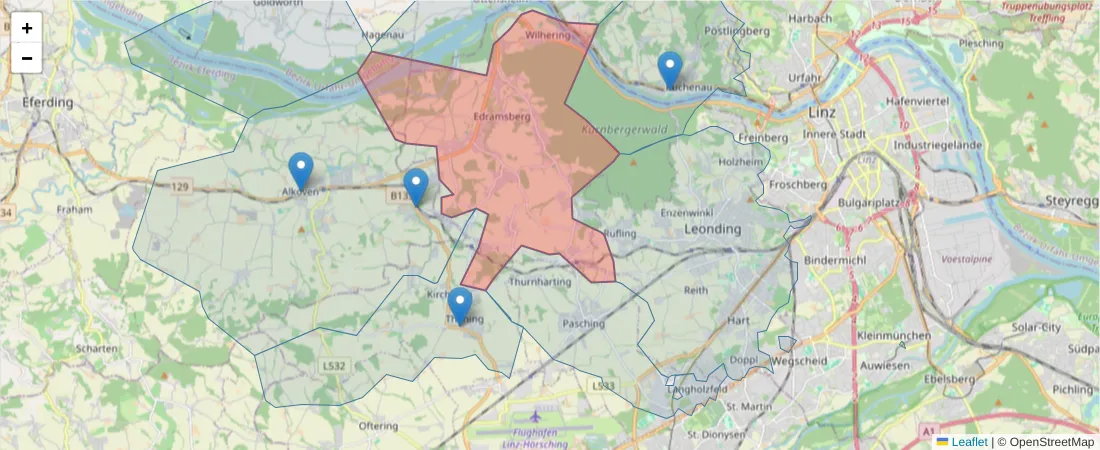 Karte des Postleitzahlen Bereichs  und der umliegenden Postleitzahlen in Deutschland