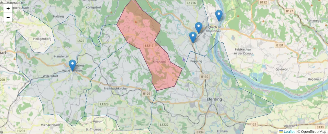 Karte des Postleitzahlen Bereichs  und der umliegenden Postleitzahlen in Deutschland